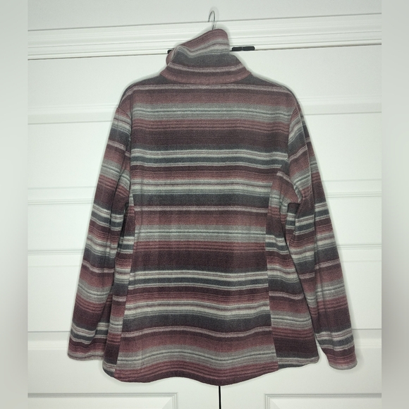 North River Womens Large Pullover Sweater 1/4 Button front Plum Stripe - Picture 2 of 10